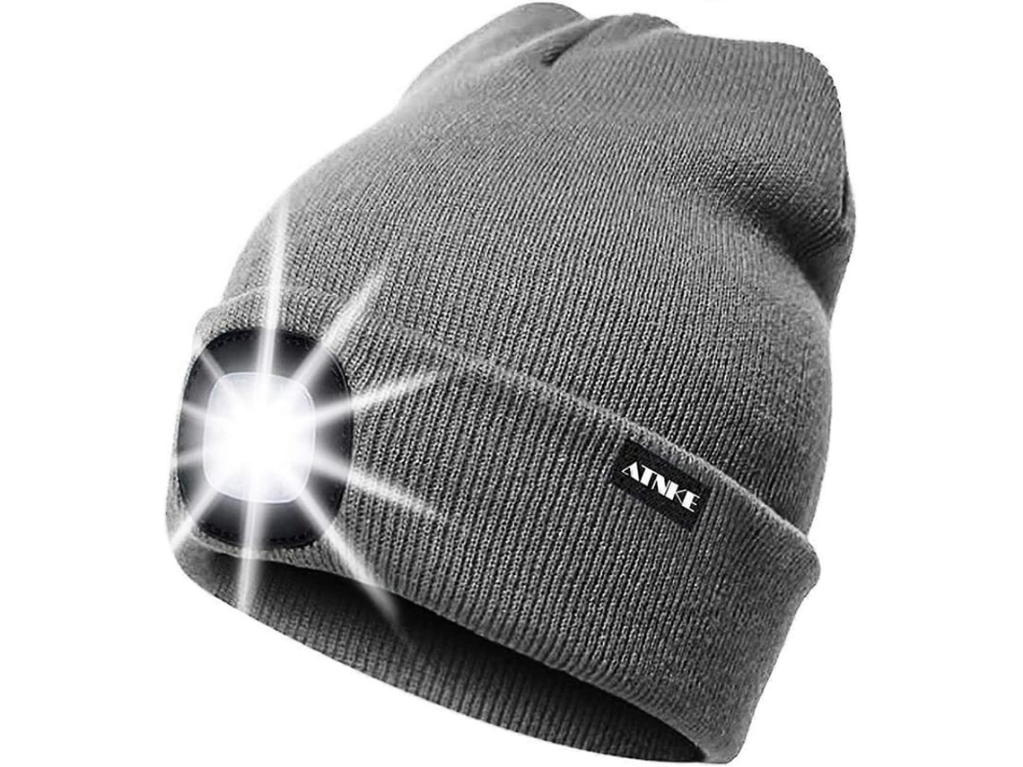 Boné Iluminado Recarregável Com 4 Leds Ultra Brilhantes Chapéu Impermeável Para Corridas Inverno Gris