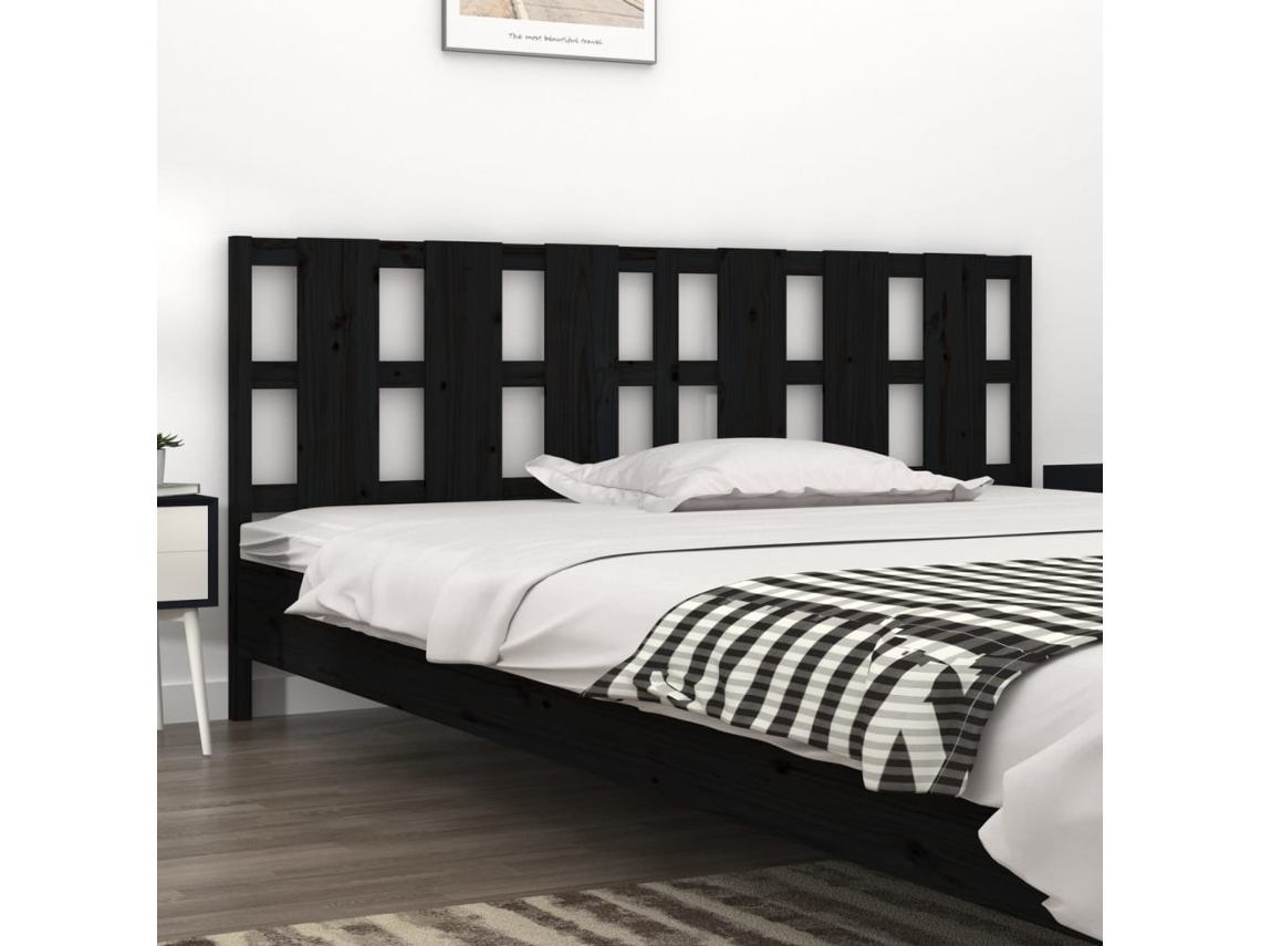 Vidaxl Cabeceira De Cama 205,5x4x100 Cm Pinho Maciço Preto