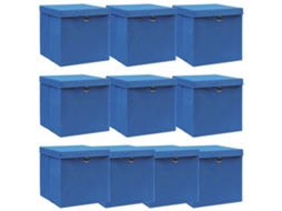 Vidaxl Caixas De Arrumação Com Tampas 10 Pcs 32x32x32 Cm Tecido Azul