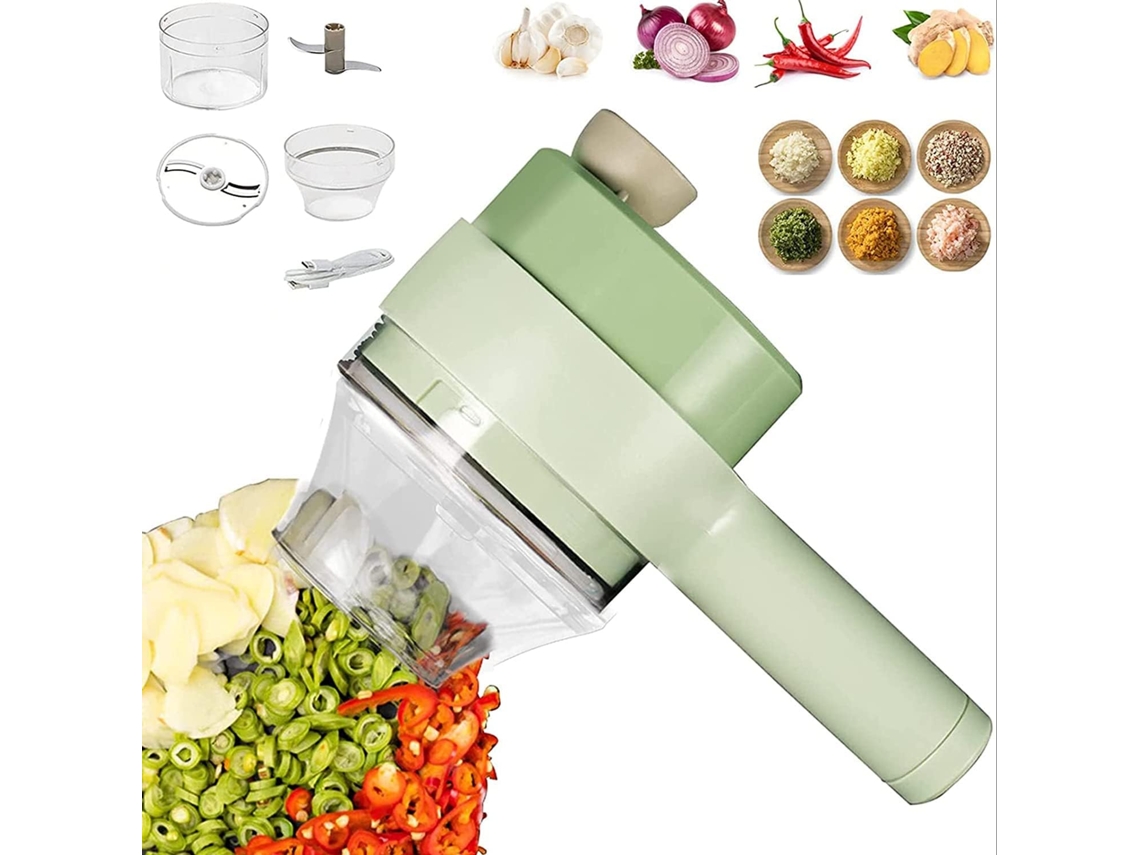 Conjunto De Cortador De Legumes Elétrico Portátil 4 Em 1, Processador De Alimentos Sem Fio Para Alho, Pimenta, Cebola, Aipo, Gengibre E Carne