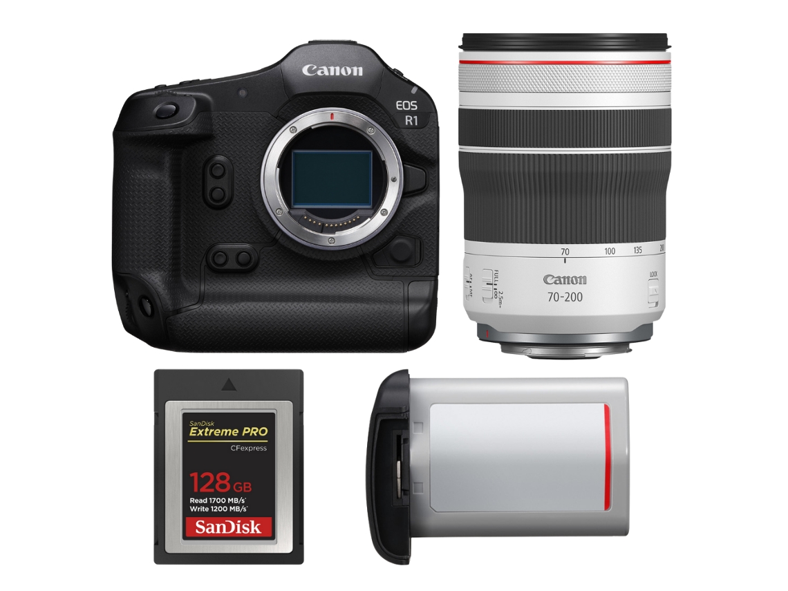 Eos R1 + Rf 70 200mm F/4 L Is Usm + 1 Sandisk 128gb Extreme Pro Cfexpress Type B + Canon Lp e19 + Ebook “20 Dicas para Fotos Que Impressionam” CANON