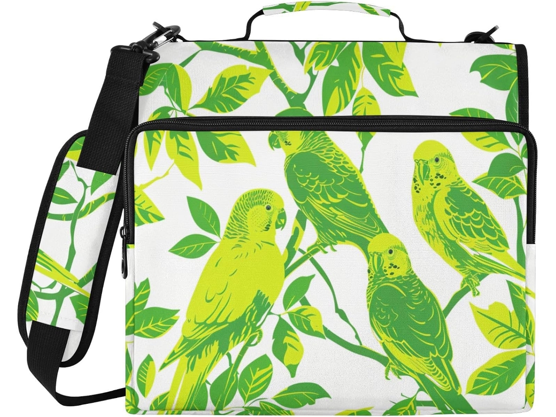 Pasta Escolar Style Parrot com 3 Compartimentos, Zíper de 1,5 Polegadas, Alça de Ombro a Ombro, Organizador de Documentos Fácil de Usar