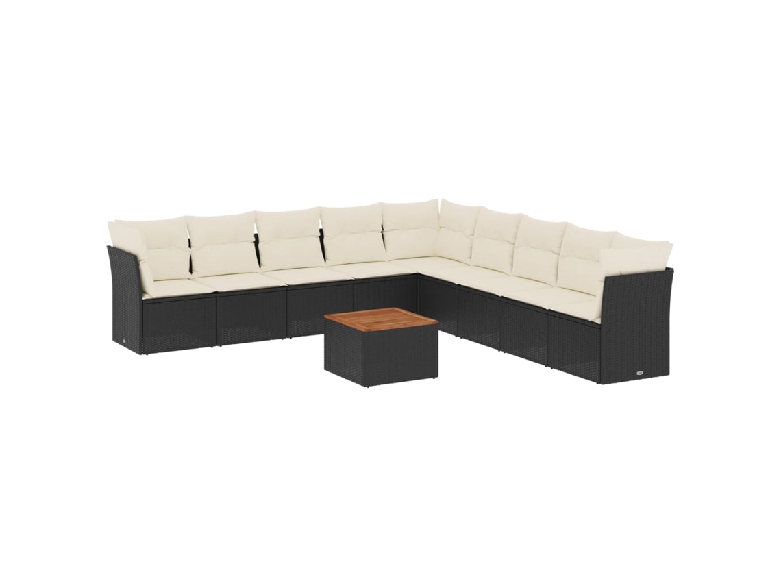 Conjunto 10 sofás de jardim c/ almofadões VIDAXL vime PE preto