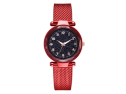 Relógio de pulso feminino de quartzo com pulseira de silicone vermelha, mostrador redondo, estilo casual.