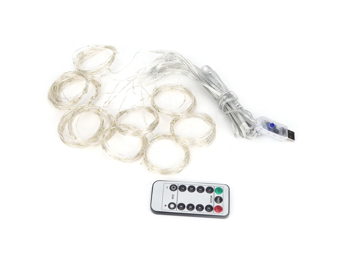 Luzes de Cortina Led 300 Chips 3x3m Usb Branco Puro Decoração