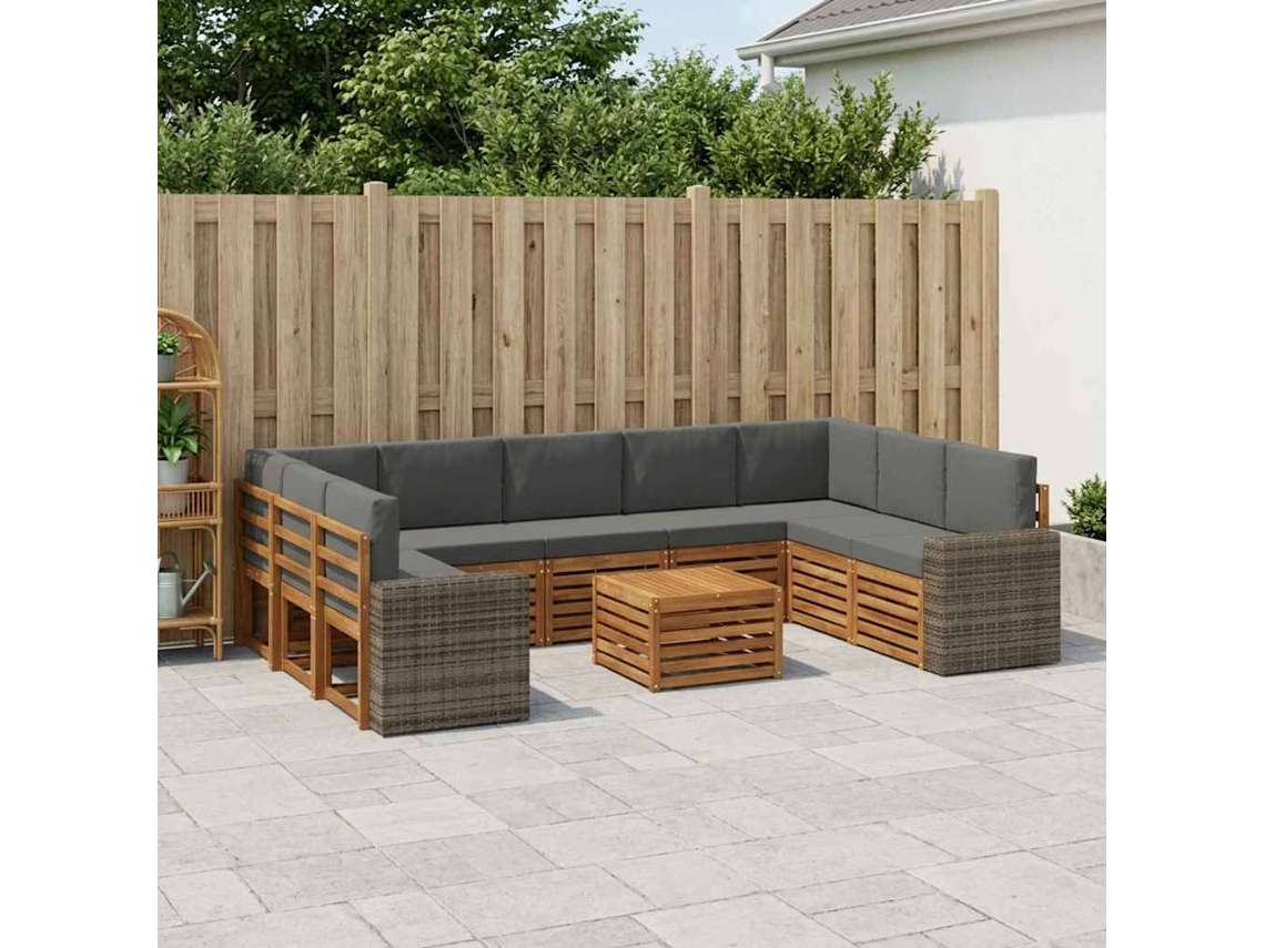 Vidaxl Conjunto De Sofás Para Exterior 10 Unid. Natural E Antracite