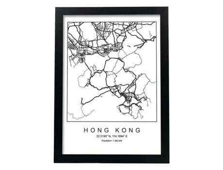 Póster NACNIC O Mapa Do Estilo Nórdico da Cidade de Hong Kong em Preto e Branco