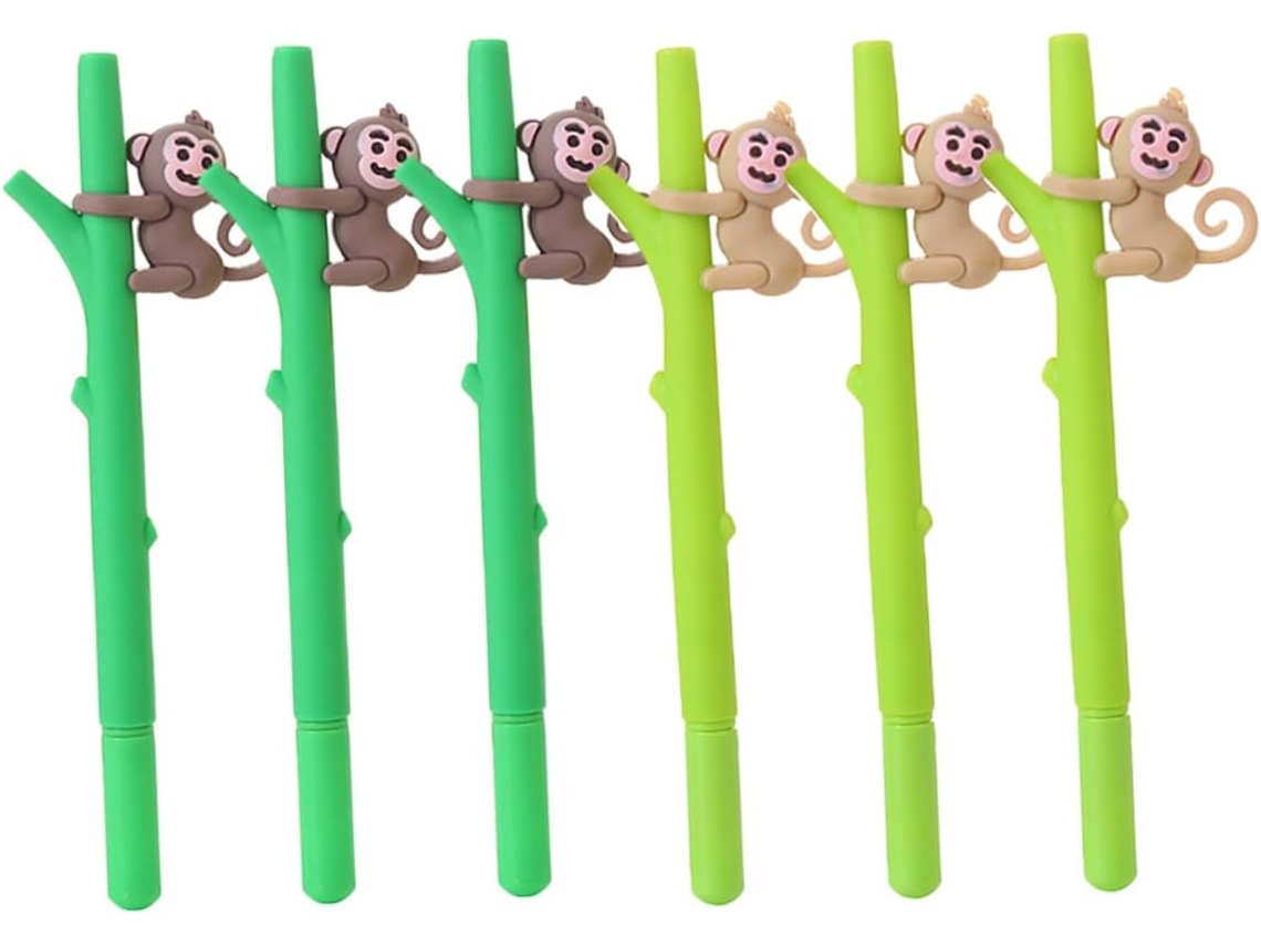 Conjunto De 6 Canetas Em Gel Ultechnovo Com Estampa Macaco, Ponta