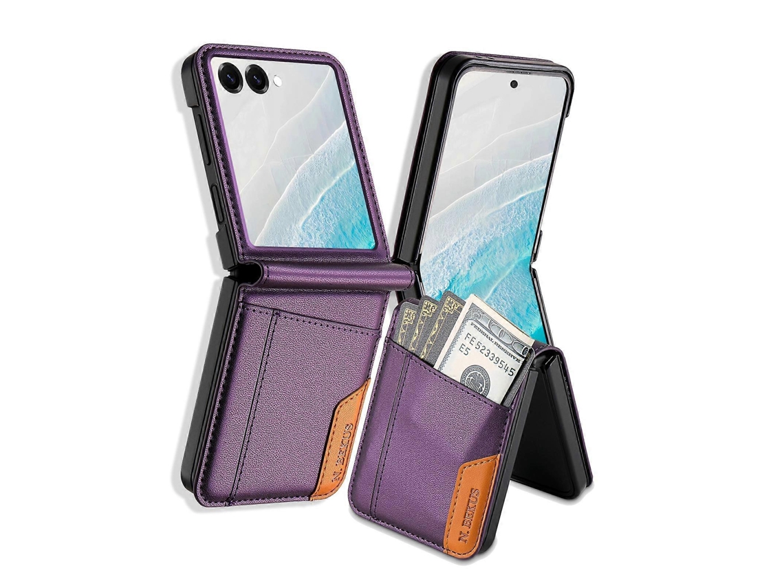 Capa De Couro Com Costura Rfid N.bekus P3 E Fecho Magnético Para Samsung Galaxy Z Flip7 5g