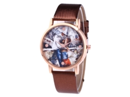 Relógio de Pulso Analógico com Pulseira Pu Estilo Fashion Quartzo Café