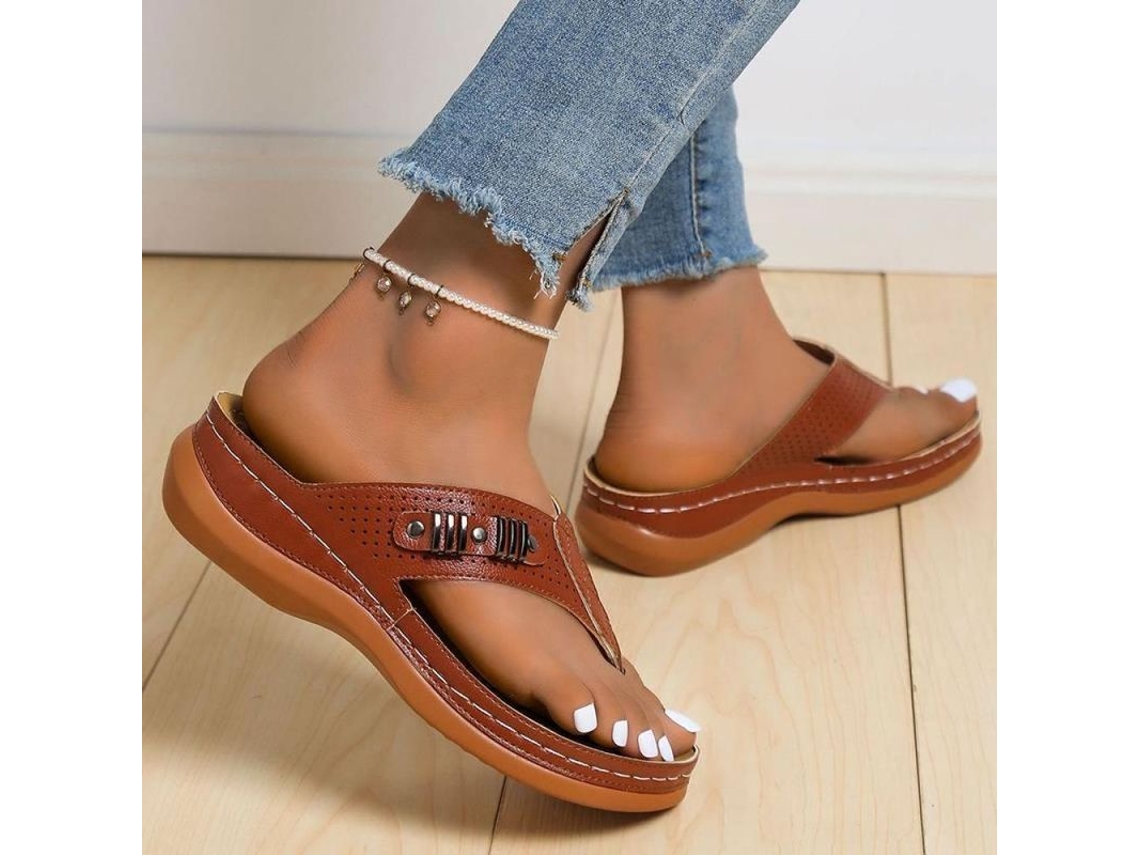 2026-sandálias Mulher Verão 2024 Chinelos De Praia Com Salto Baixo Sapatos Para Exterior Slippers Gtn 43 Marrón