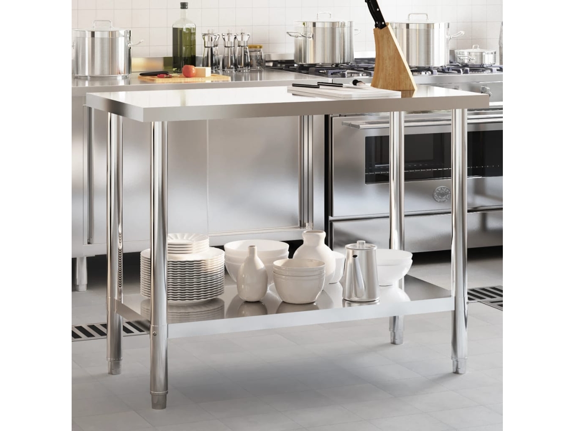 Vidaxl Mesa De Trabalho De Cozinha 110x55x85 Cm Aço Inoxidável