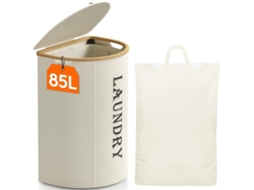 Wasmand - Met Deksel En Bamboe Frame - Wit