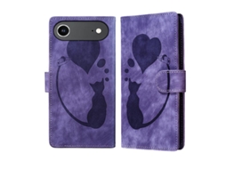 Capa De Couro Para Iphone 17 Air Shell Com Gato E Coração Em Relevo.