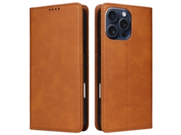 Capa Bloqueio Rfid Para Iphone 15 Pro Pele Sintética Magnética Castanho