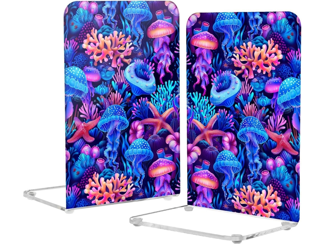 Suporte Para Livros Em Acrílico Com Formato De Recife Águas Vivas Azul Neon, Ideal Para Computador Organizador