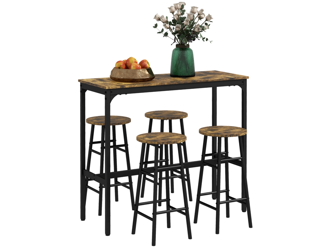 Conjunto de Mesa e Cadeiras de 5 Peças com 4 Banquetas e Mesa Retangular, Preto e Marrom, ETOWN COMMERCE GMBH