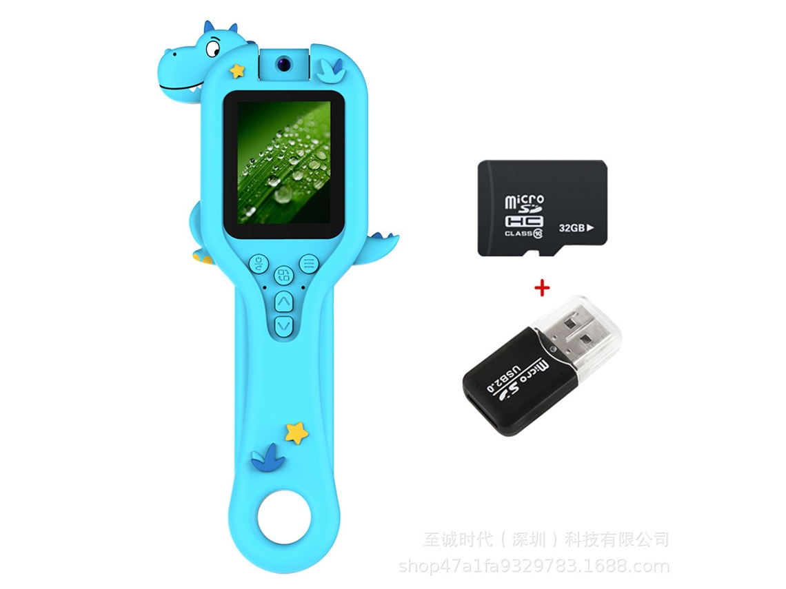 Novo Brinquedo Infantil com Câmera Microscópica Digital + Cartão de Memória de 32 Gb + Leitor de Cartão YUNZII (dinossauro Azul)