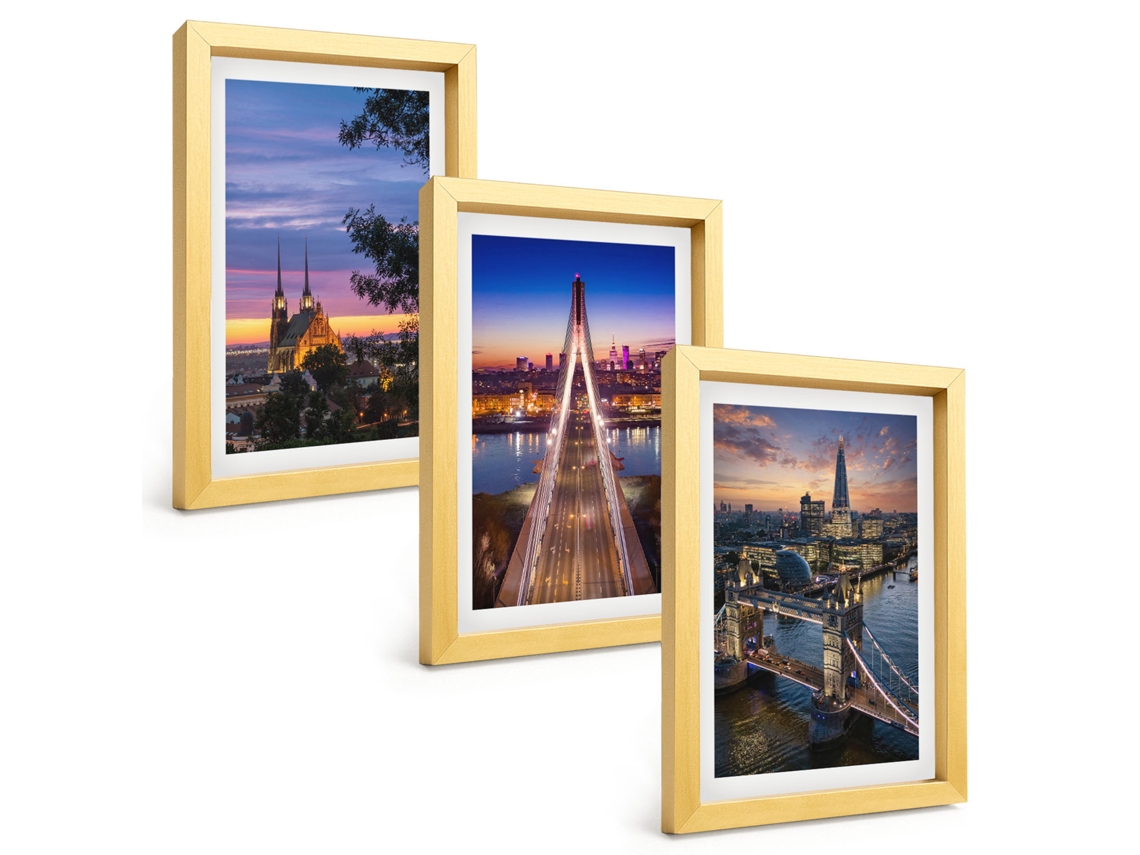 Pinturas Murais Modernasvistas De Pontes E Pôr Do Sol Moldura Dourada Fotos Para O Corredor Espelharte (3 Peças 20x30 Cm)