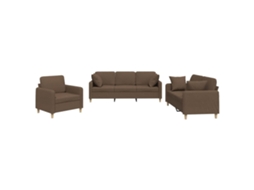 3 Pcs Conjunto de Sofás com Almofadas Tecido Castanho MAISON EXCLUSIVE