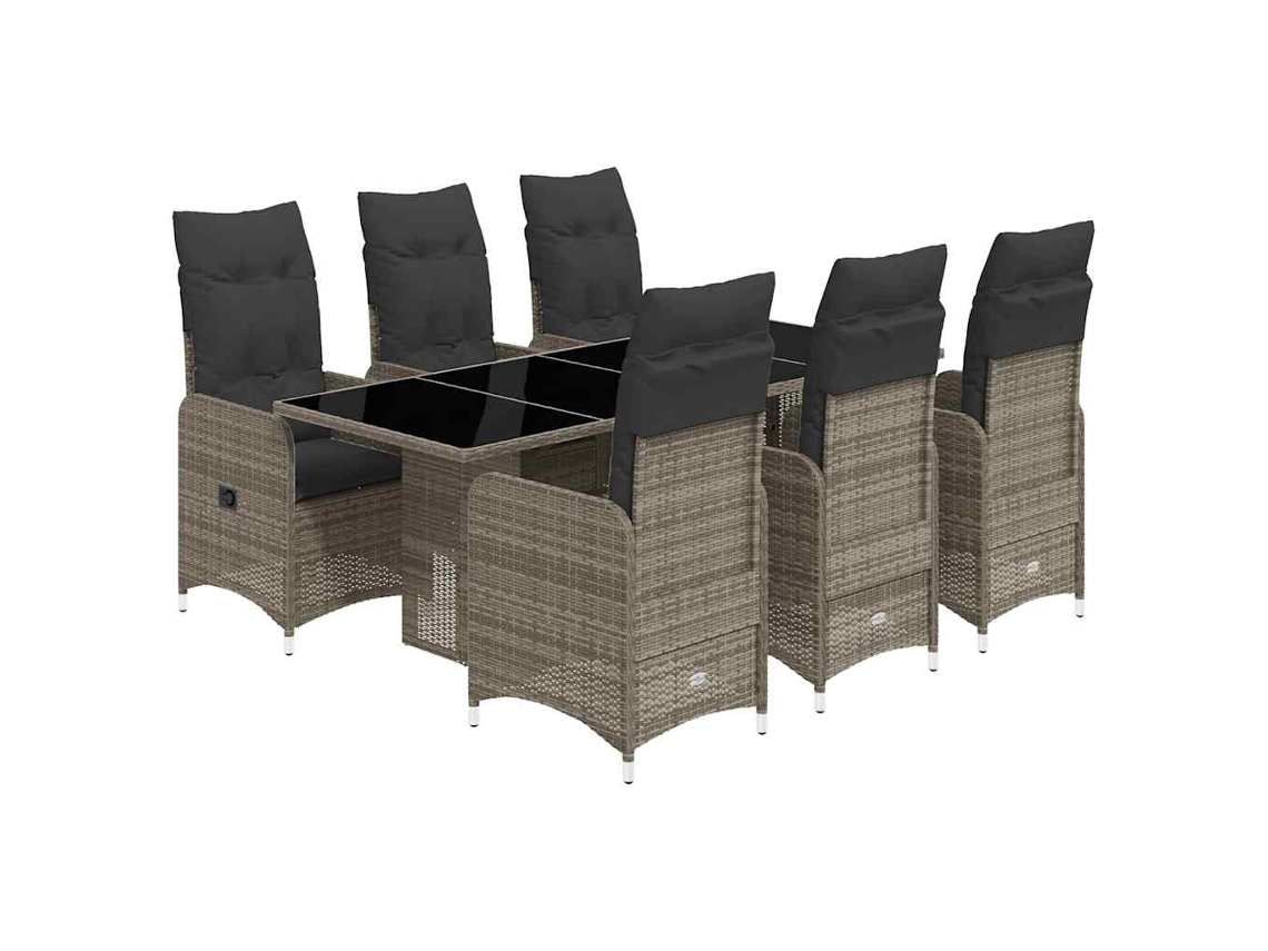 Conjunto 7 bistrô de jardim c/ almofadões VIDAXL vime PE cinza