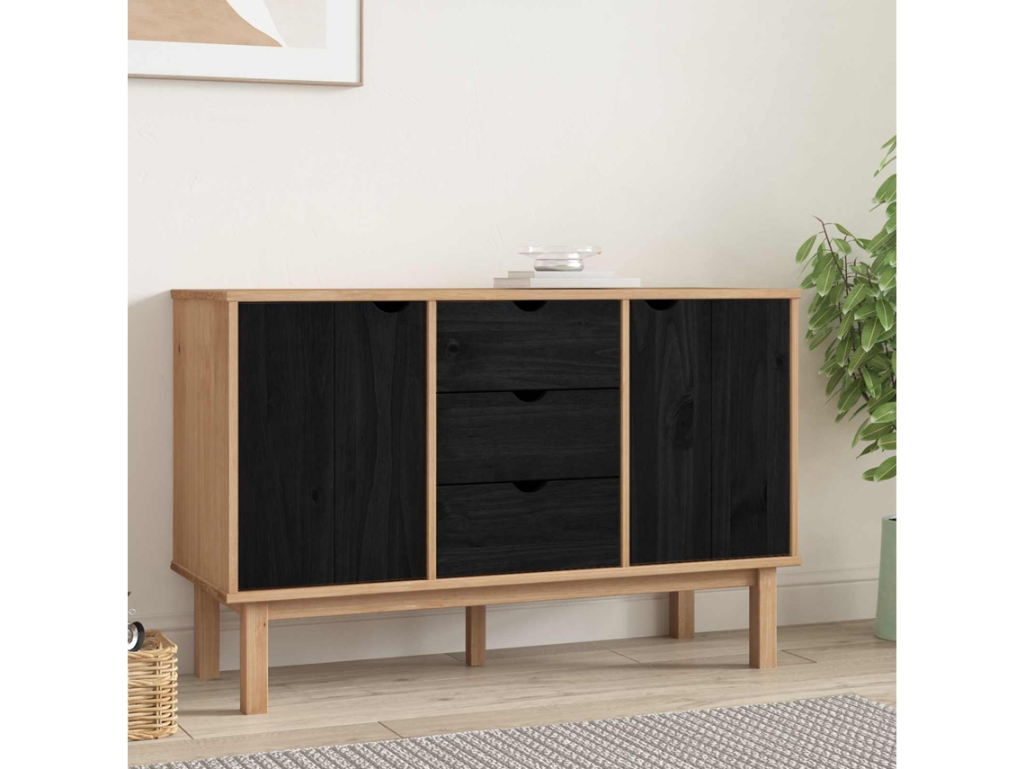 Vidaxl Buffet Otta Preto 113,5 X 43 X 73 Cm Madeira De Pinho Maciça