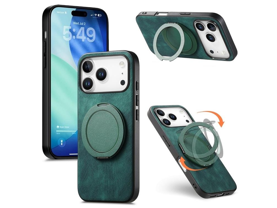 Capa Para Iphone 17 Pro Com Suporte Giratório - Verde