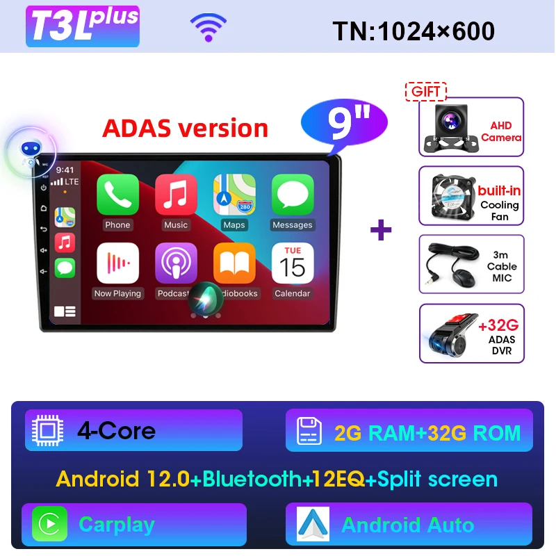 (t3l Plus Adas De 9 Polegadas) Sistema Multimídia Android 2d Para Carro, Compatível Com Nissan, Kia, Honda E Gm.