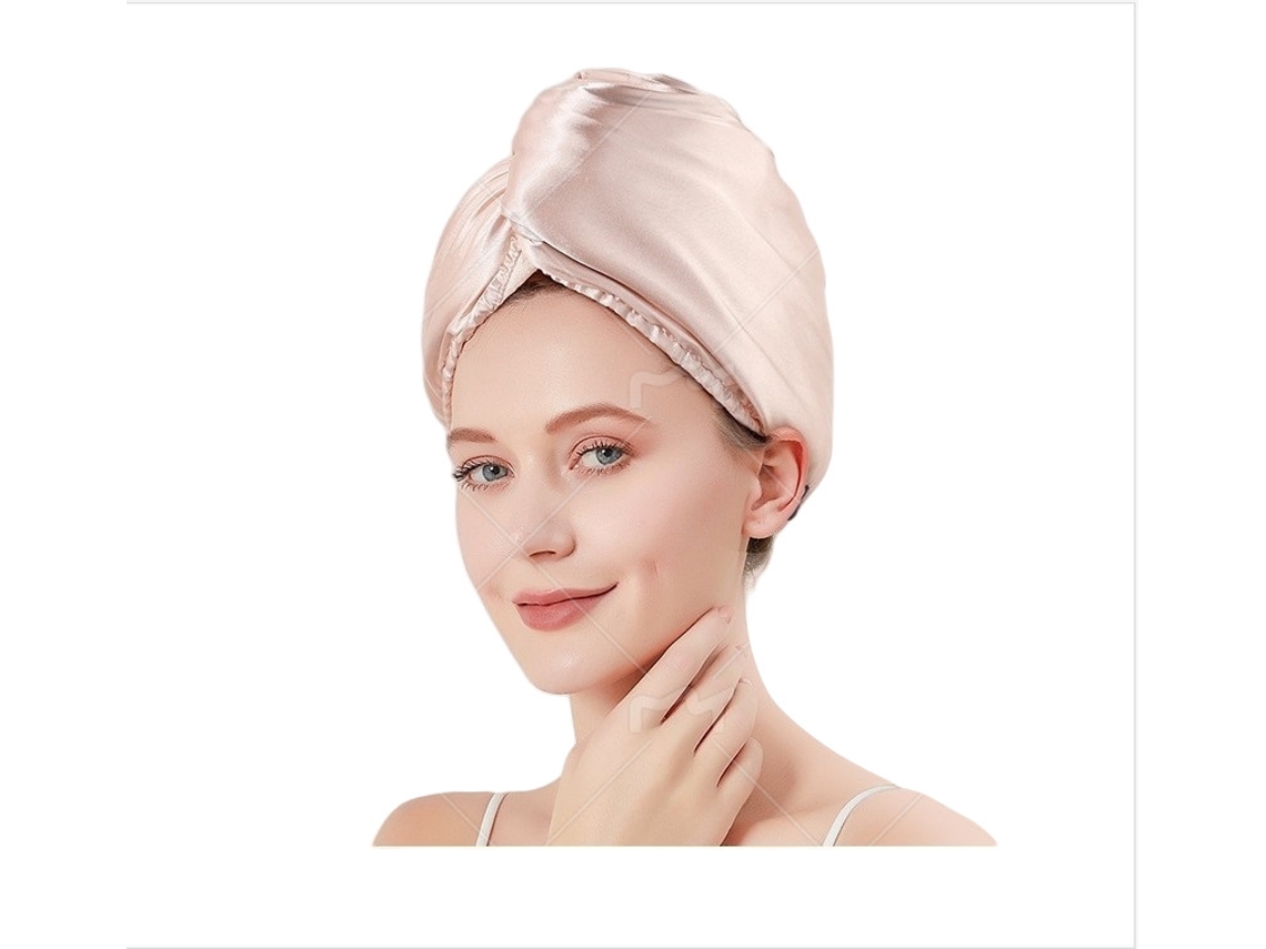 Touca De Cetim Para Secar O Cabelo Com Aba Larga, Cor Champanhe.