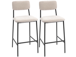 2 Banquetas de Bar com Encosto Alto.apoio para os Pés e Revestimento em Chenille.creme BTFORUS