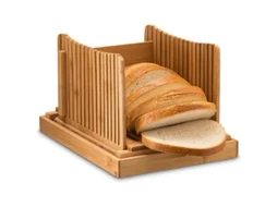 Rebe-cortador De Pão Plegável De Bambu Ajustável Com Prato De Migalhas Para Pão Caseiro E Bolos 12,5''x8,5''x1,6''