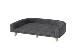 Sofá Cama Elevada Estofada Com Almofada Lavável E Pés De Madeira De Pinho 98x67x25 Cm Cinza Escuro