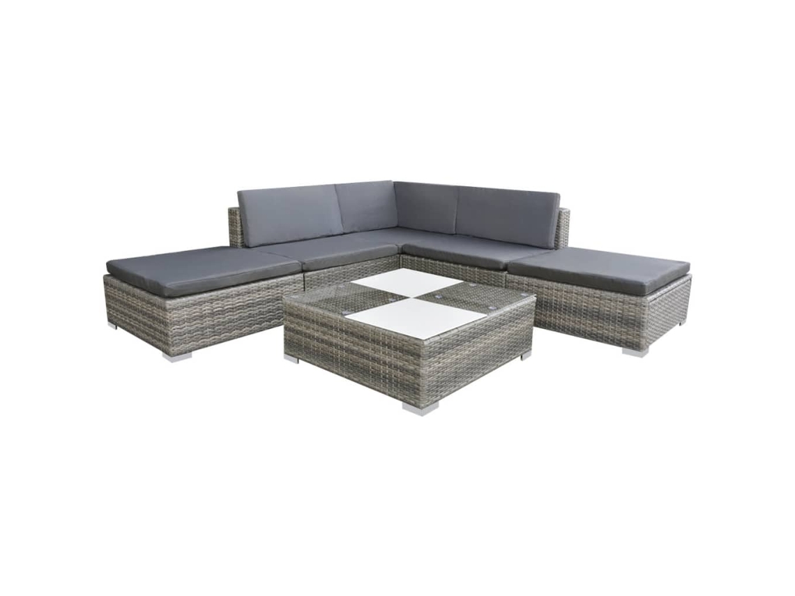 Vidaxl 6 Pcs Conjunto Lounge De Jardim C/ Almofadões Vime Pe Cinzento