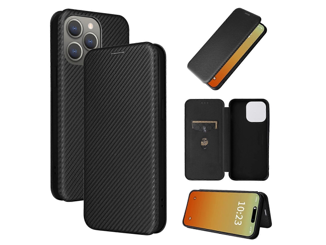 Capa De Couro Com Textura De Fibra De Carbono Para Iphone 15