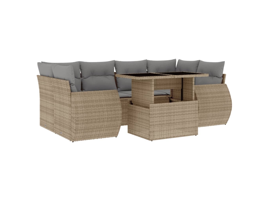 Conjunto de 7 sofás para jardim com almofadões Vime Pe Bege MAISON EXCLUSIVE (7 peças)