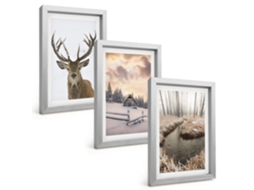 Um Conjunto De Imagens Decorativas Em Uma Moldurapaisagem De Inverno, Veado, Chalé Moldura Prateada Pinturas De Quarto Espelharte (3 Peças 20x30 Cm)