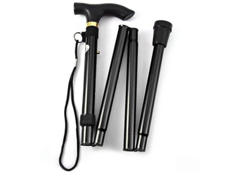 Bengala Dobrável E Leve, Ajustável, Em Alumínio, Para Viagens, Com Base De Borracha Antiderrapante, Preta.
