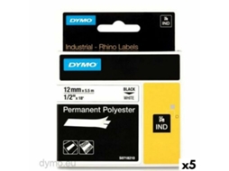 Cinta Laminada para Máquinas Rotuladoras Rhino DYMO Id1-12 12 X 5,5 Mm Preto Branco Autoadesivas 5 Unidades