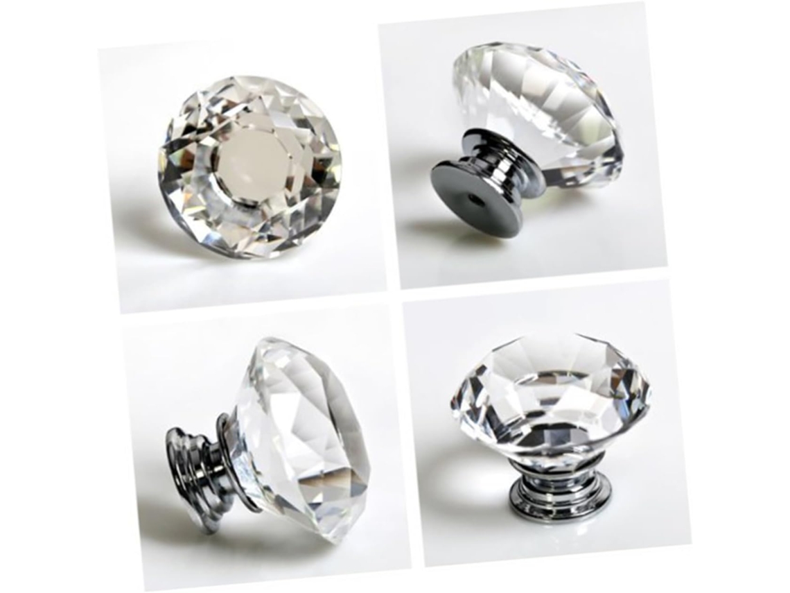 Conjunto De 8 Puxadores Cristal Para Armário Com Parafuso Fixação