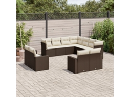 Vidaxl 11 Pcs Conjunto Sofás De Jardim C/ Almofadões Vime Pe Castanho