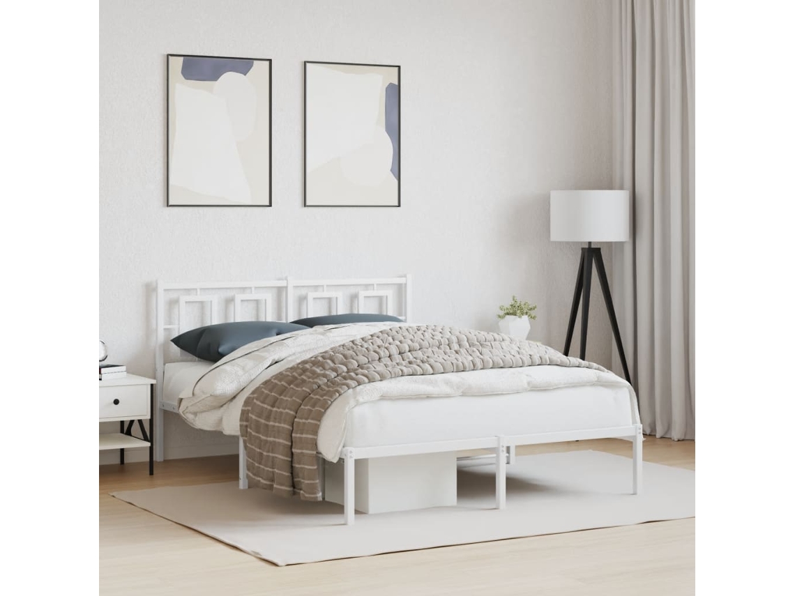 Vidaxl Estrutura De Cama Com Cabeceira 140x190 Cm Metal Branco