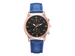 Relógio de Pulso Feminino de Couro Pu Azul com Movimento de Quartzo e Design Redondo