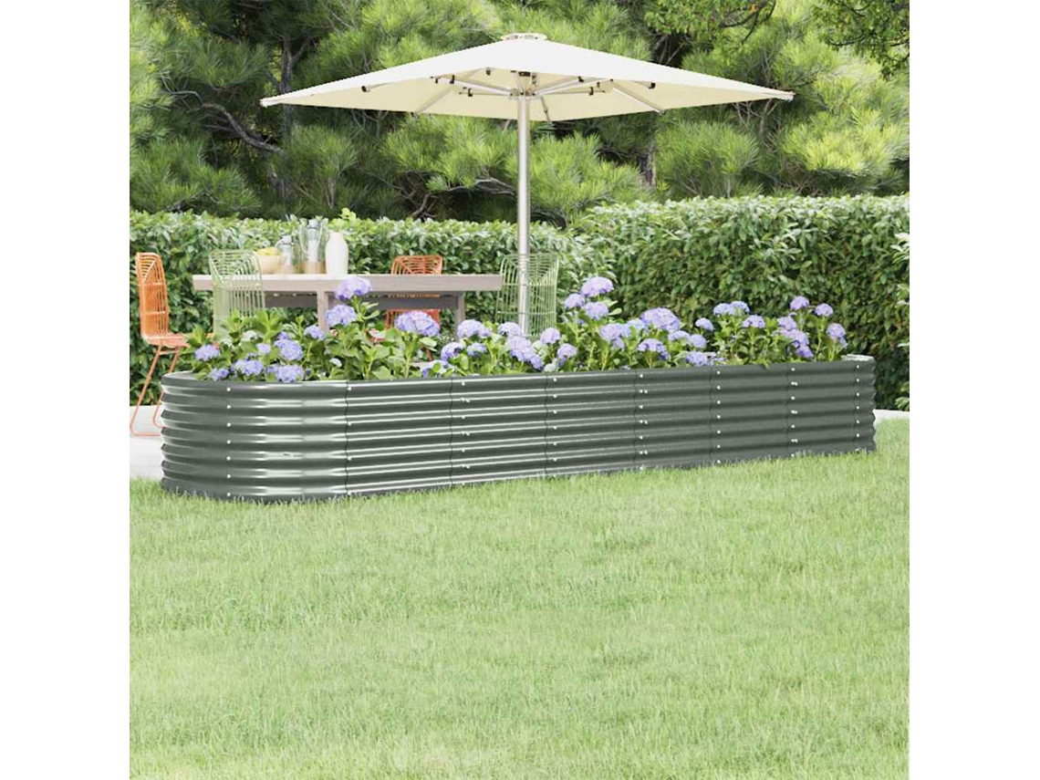 Vidaxl Canteiro Elevado Jardim 296x80x36cm Aço Galvanizado Cinzento