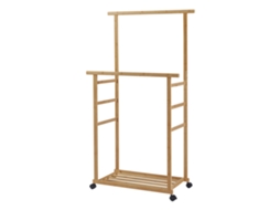 Cabide de burro Ilmajok com rodas sapateira de bambu 147x70x36 cm - Natural [EN.CASA]