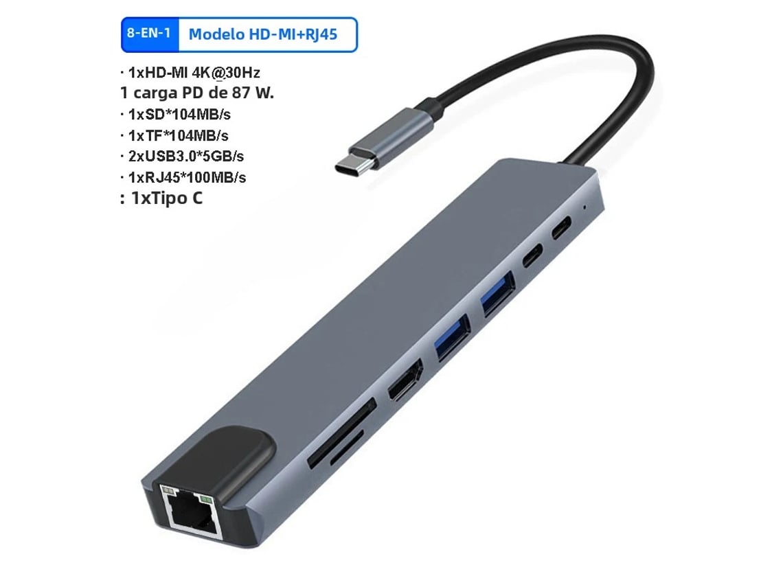 Hub Usb-c (8 Em 1) Com Conector Type-c