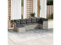 Vidaxl 7 Pcs Conj. Sofás Jardim Com Almofadões Vime Pe Cinzento-claro