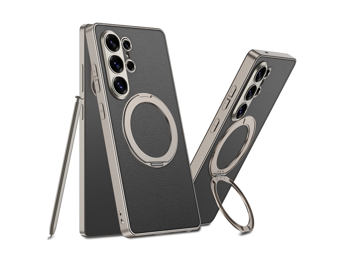 Capa Hexinyigjly Para Samsung S26 Ultra , Pele Com Anel Magnético E Suporte Invisível, Carregamento Sem Fios Preto