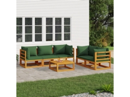 6 unidades Conj. Lounge Jardim Madeira C/almofadões Verdes Dkd Home Decor