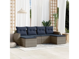 Vidaxl Conjunto De Sofá De Jardim Com 6 Peças E Almofadas Em Rattan Sintético Cinza