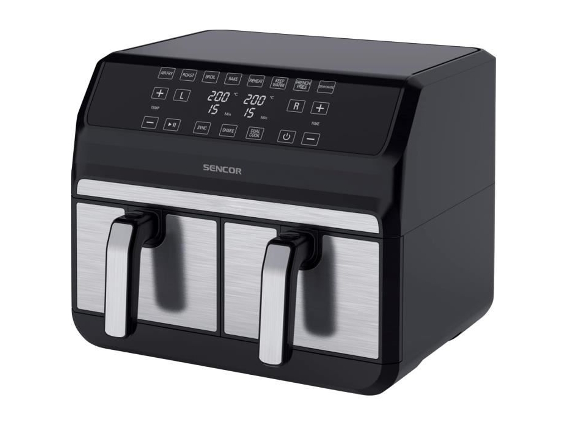 Fritadeira Sem Óleo Sencor Air Fryer, Duplo Compartimento, Tecnologia De Circulação De Ar De Alta Velocidade, Controle Táctil, Pronta